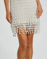 White Pearl Beaded Square Neck Mini Dress